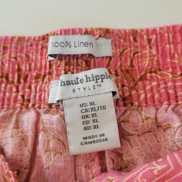 NWT Haute Hippie 100% Linen Wide Leg Pants Floral Boho Resort Pink Orange XL - Picture 3 of 7